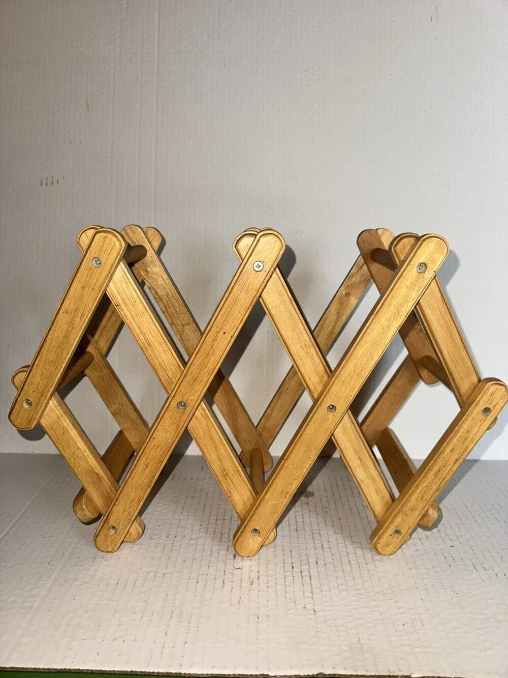 Vintage Wooden Accordion Wine Rack Expandable Folding Bottle Holder MCM